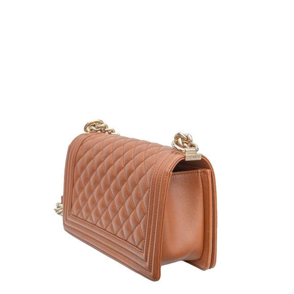 RARE Chanel Boy Bag Medium – Caramel Quilted Caviar Leather with Gold Hardware - Picture 6 of 14